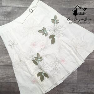 Tribal Embroidered Linen Layered Midi Skirt Size 8